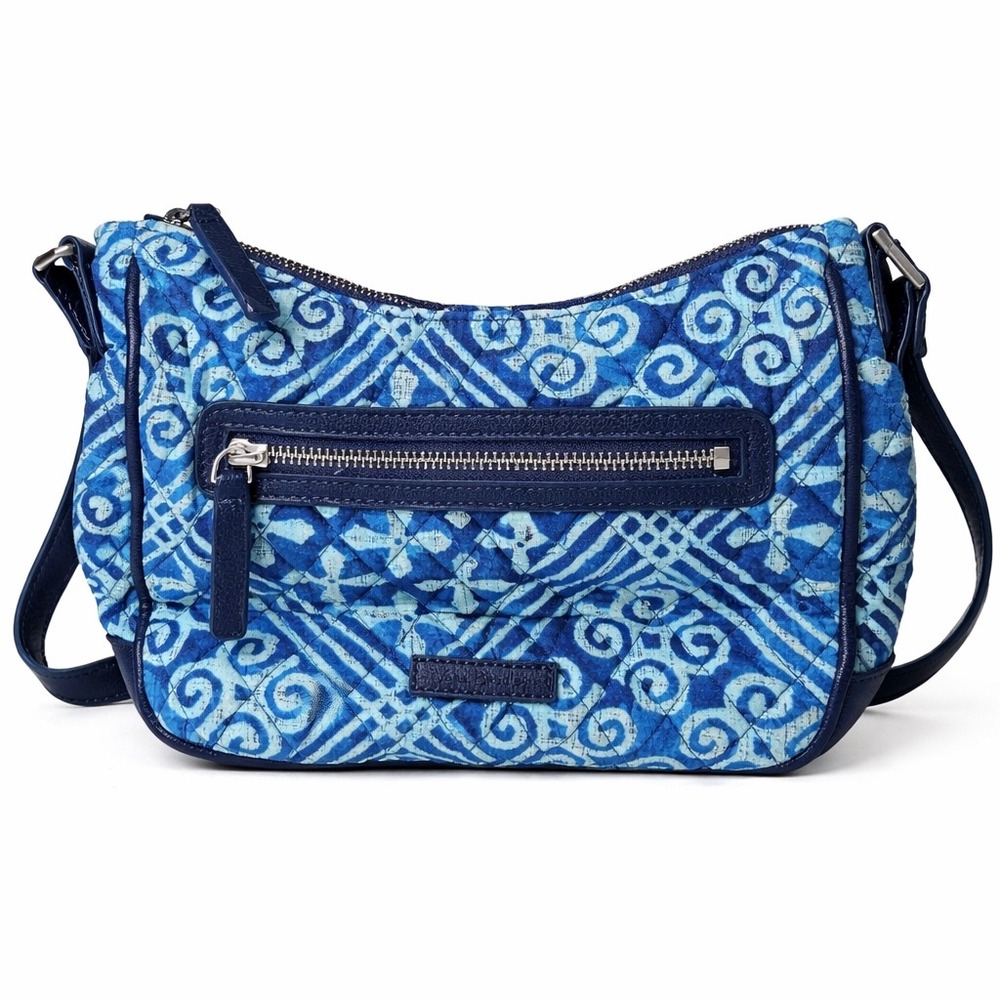 Vera Bradley Blue Batik Quilted Crossbody Bag Geometric Swirl Print Zip Pocket